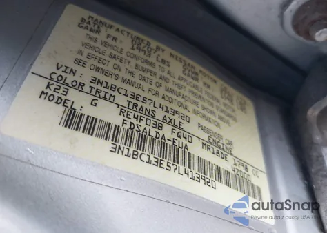 2007 Nissan Versa 1.8S z USA, uszkodzony, nr VIN 3N1BC13E57L413920